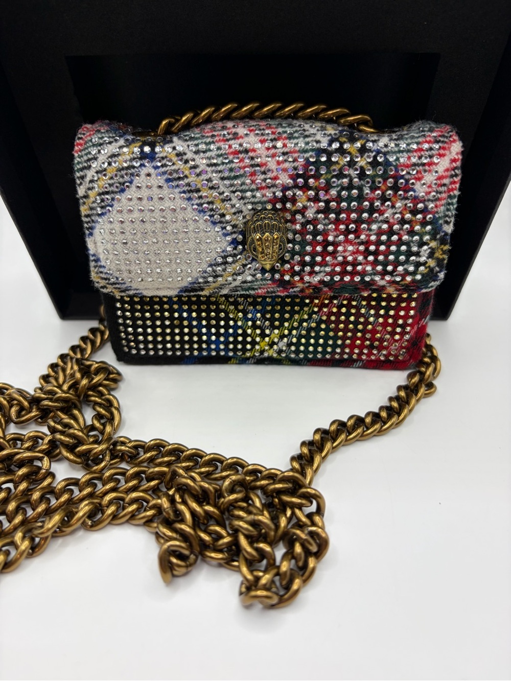 Kurt Geiger Multicolor Plaid Crystal-Embellished Crossbody Mini Kensington